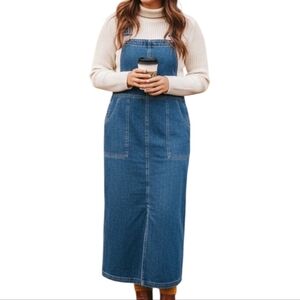 ​VINTAGE 90s Denim Overall Dress Jumper Size L Maxi